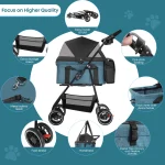 4 Wheel Pet Stroller With Canopy Carrier 2