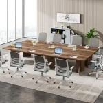 Rustic 12 Seat Wood Conference Table Set 4