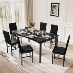 Faux Marble Dining Table Set with 6 Chairs 4
