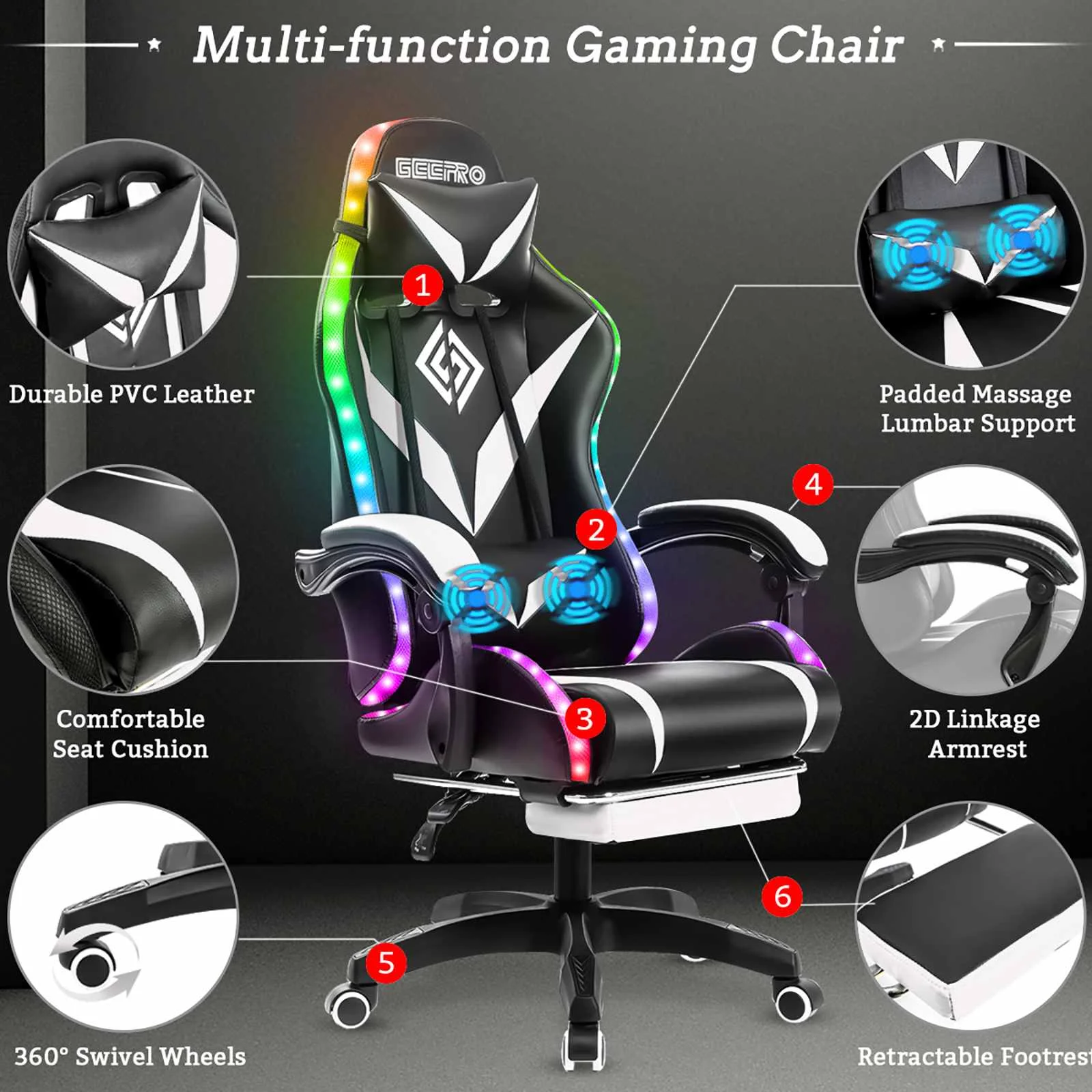 RGB Gaming Chair with Bluetooth Massage 5 RGB Gaming Chair with Bluetooth Massage 5