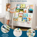 Kids Bookshelf 4 Tier Fabric Storage White 5