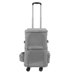 Grey Double Pet Rolling Carrier with Wheels 6