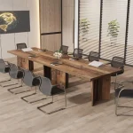 Rustic 12 Seat Wood Conference Table Set 1