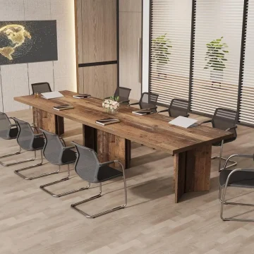 Rustic 12 Seat Wood Conference Table Set 1