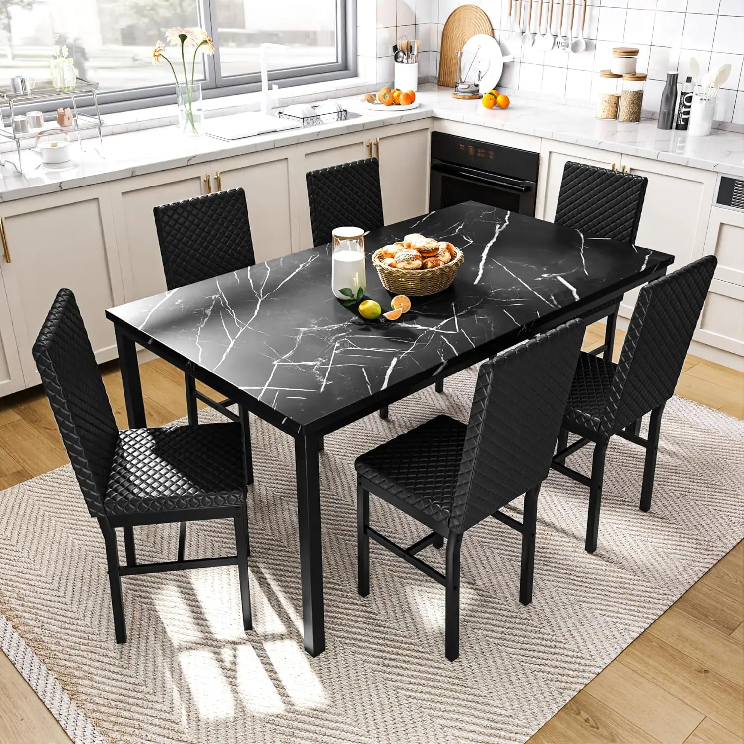 Faux Marble Dining Table Set with 6 Chairs 1 Faux Marble Dining Table Set with 6 Chairs 1