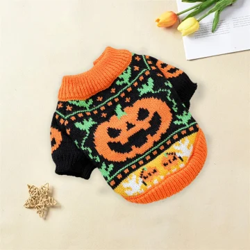 Pet Halloween Pumpkin Ghost Knit Sweater 1