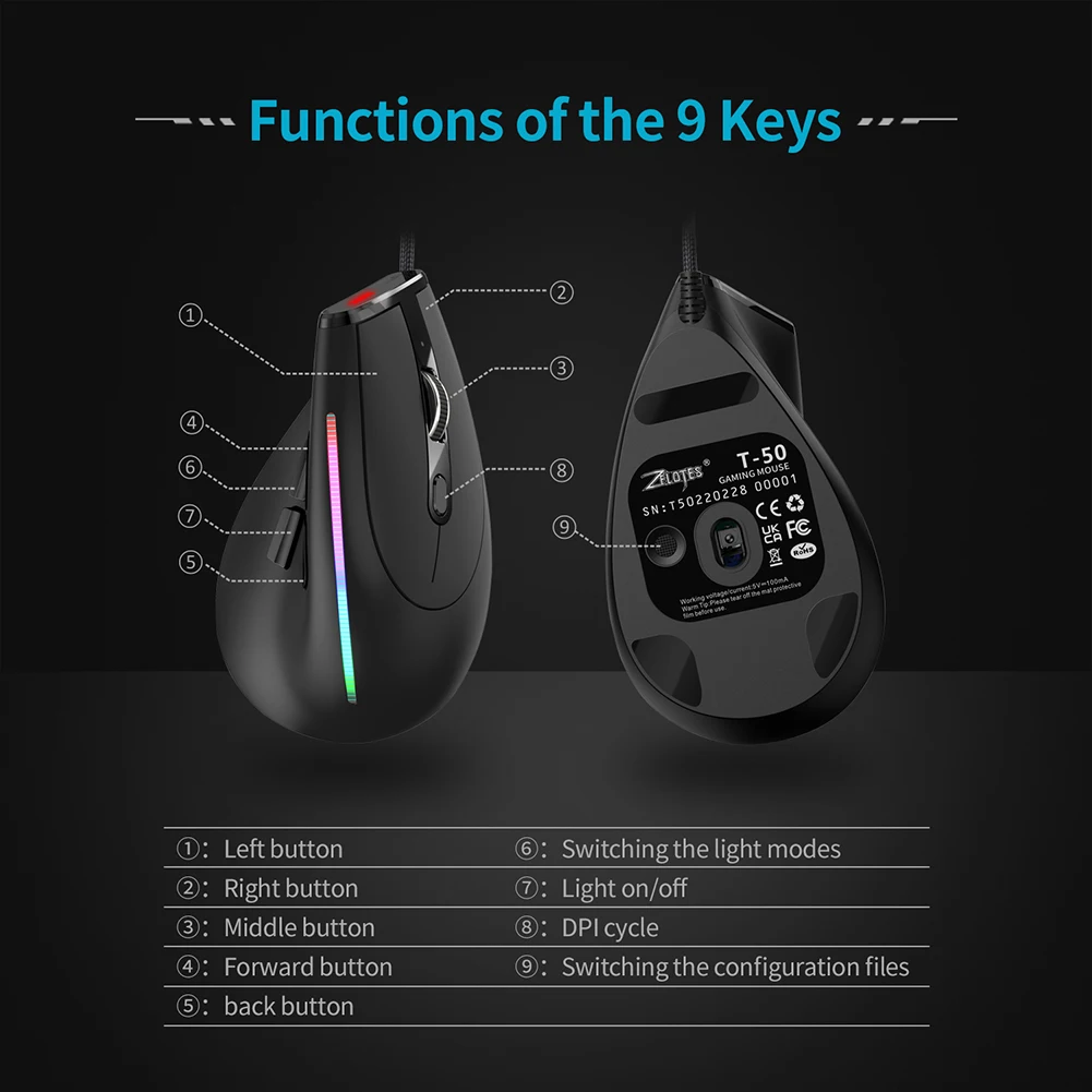 ZELOTES T-50 Vertical RGB Gaming Mouse 6 ZELOTES T-50 Vertical RGB Gaming Mouse 6