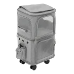 Double Compartment Cat Rolling Carrier with Wheels 2