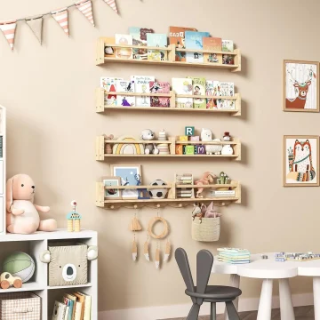 Kids Floating Wall Shelves with Hooks Set of 4 2