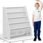 Kids Bookshelf 4 Tier Fabric Storage White 2