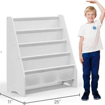 Kids Bookshelf 4 Tier Fabric Storage White 2