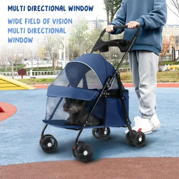 4-Wheel Folding Pet Stroller with Cup Holder 2