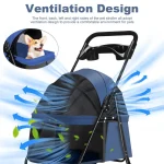 Navy Foldable 4 Wheel Pet Stroller Cup Holder 5