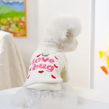 Heart Embroidered Dog Sweater with Leash Ring 2