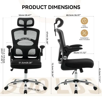 Ergonomic High-Back Mesh Chair Adjustable Headrest Lumbar Support 360° Swivel Rolling Computer Gaming Chairs for Home Office 2