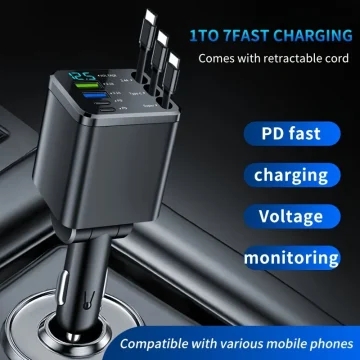 120W Dual Type-C Retractable Car Charger 2