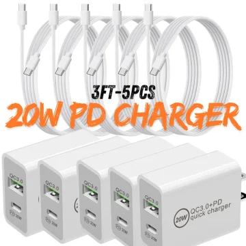 5 Pack 20W USB-C Fast Charge Cable 3FT 1