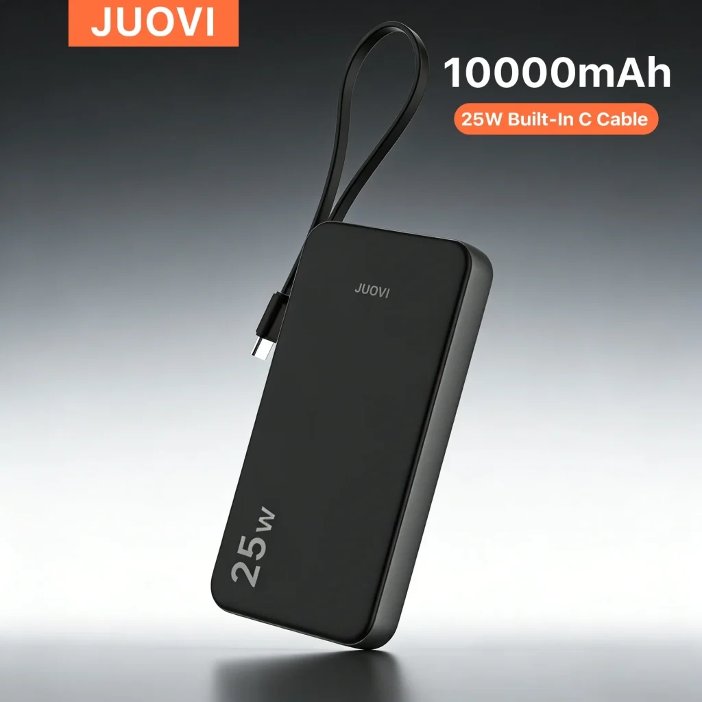 25W 10000mAh Power Bank with Built-In Cable product image