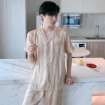 White Striped Satin Summer Pajama Set 6 | PricZone