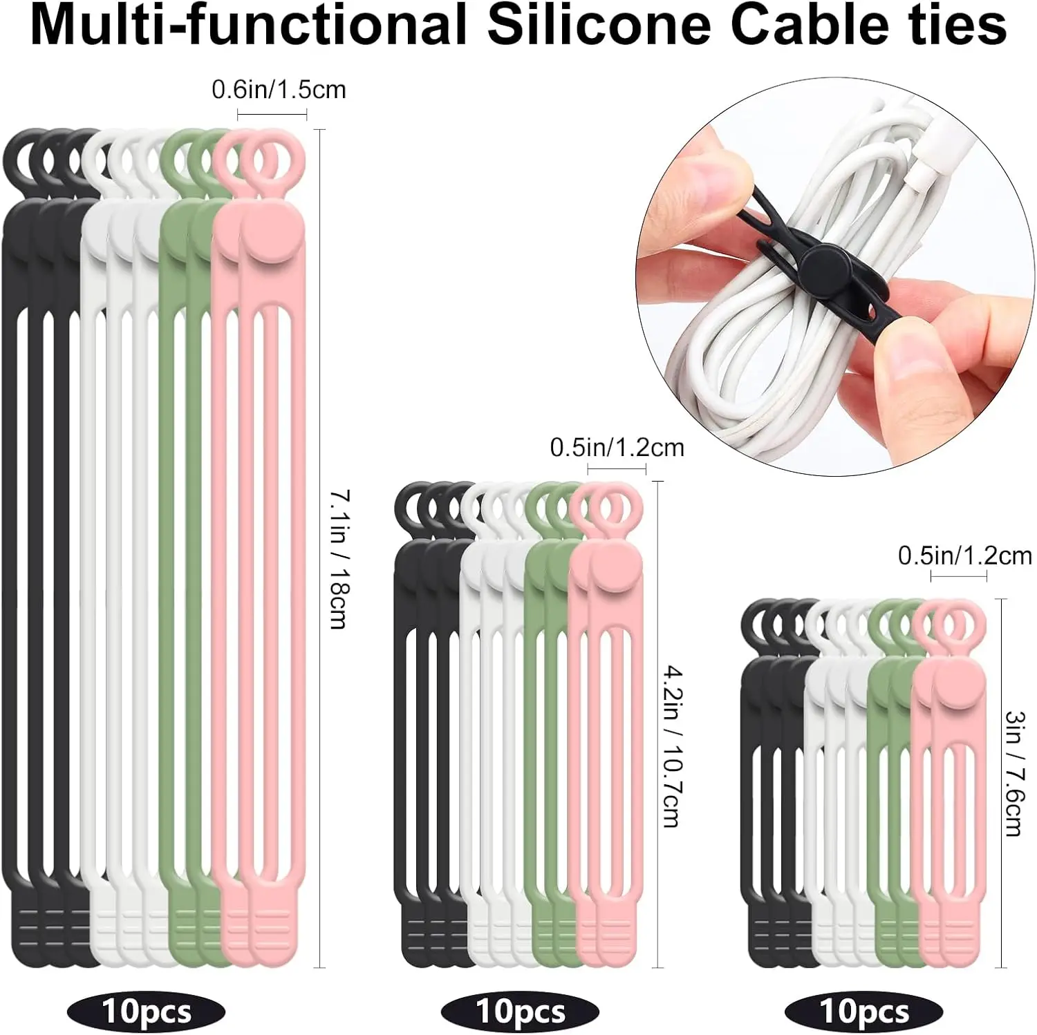30Piece Reusable Silicone Cable Tie Set 2 | PricZone 30 Piece Reusable Silicone Cable Tie Set 2 | PricZone