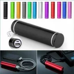 Black cylindrical power bank with USB A and micro USB ports and color variants shown above | PricZone