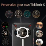 Promotional image showing TickTock S smartwatch with customizable watch faces and surrounding round dials on a dark background text at top reads Personalize your own TickTock S | PricZone