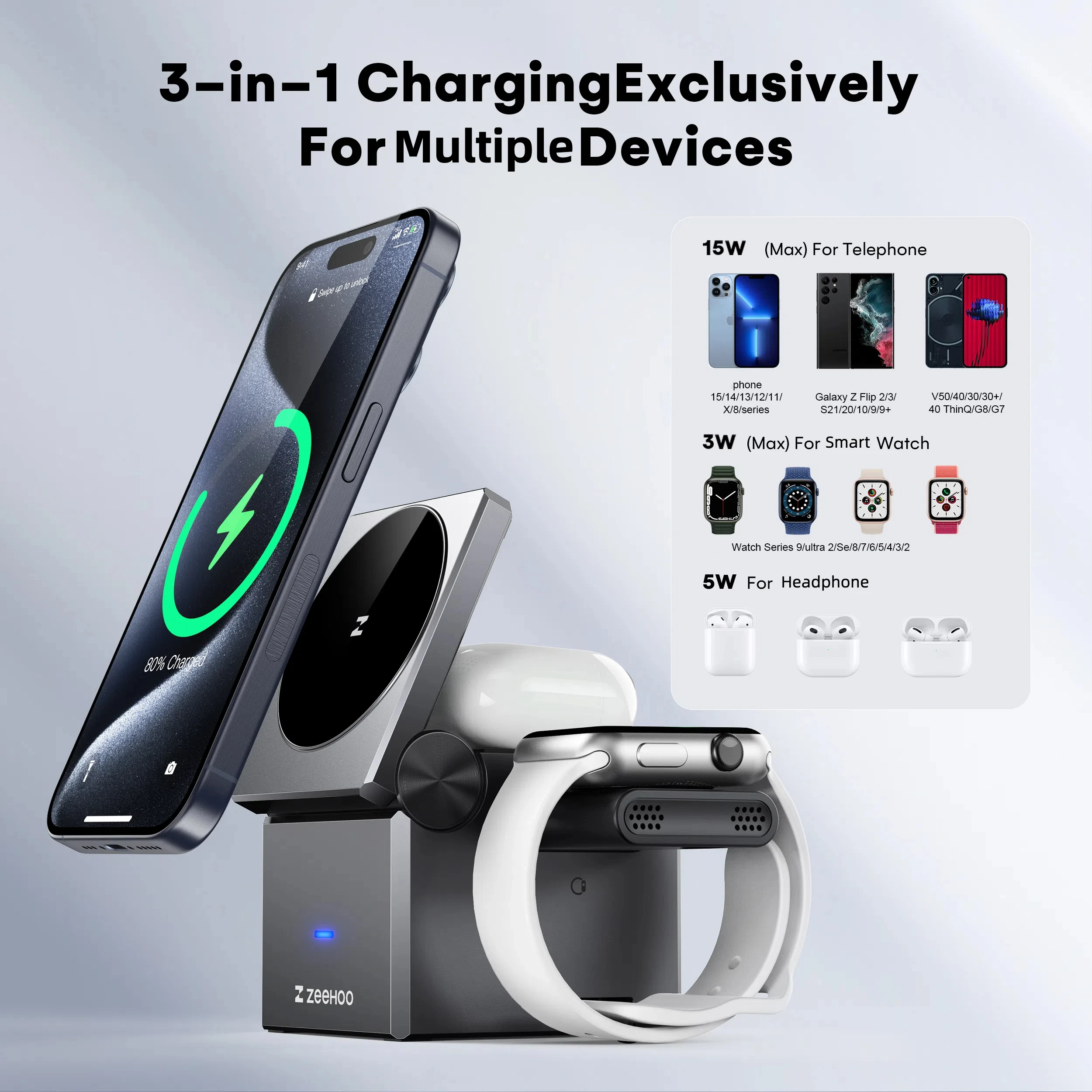 ZeeHoo 3in1 Wireless Charger for Apple 5 | PricZone ZeeHoo 3 in 1 Wireless Charger for Apple 5 | PricZone