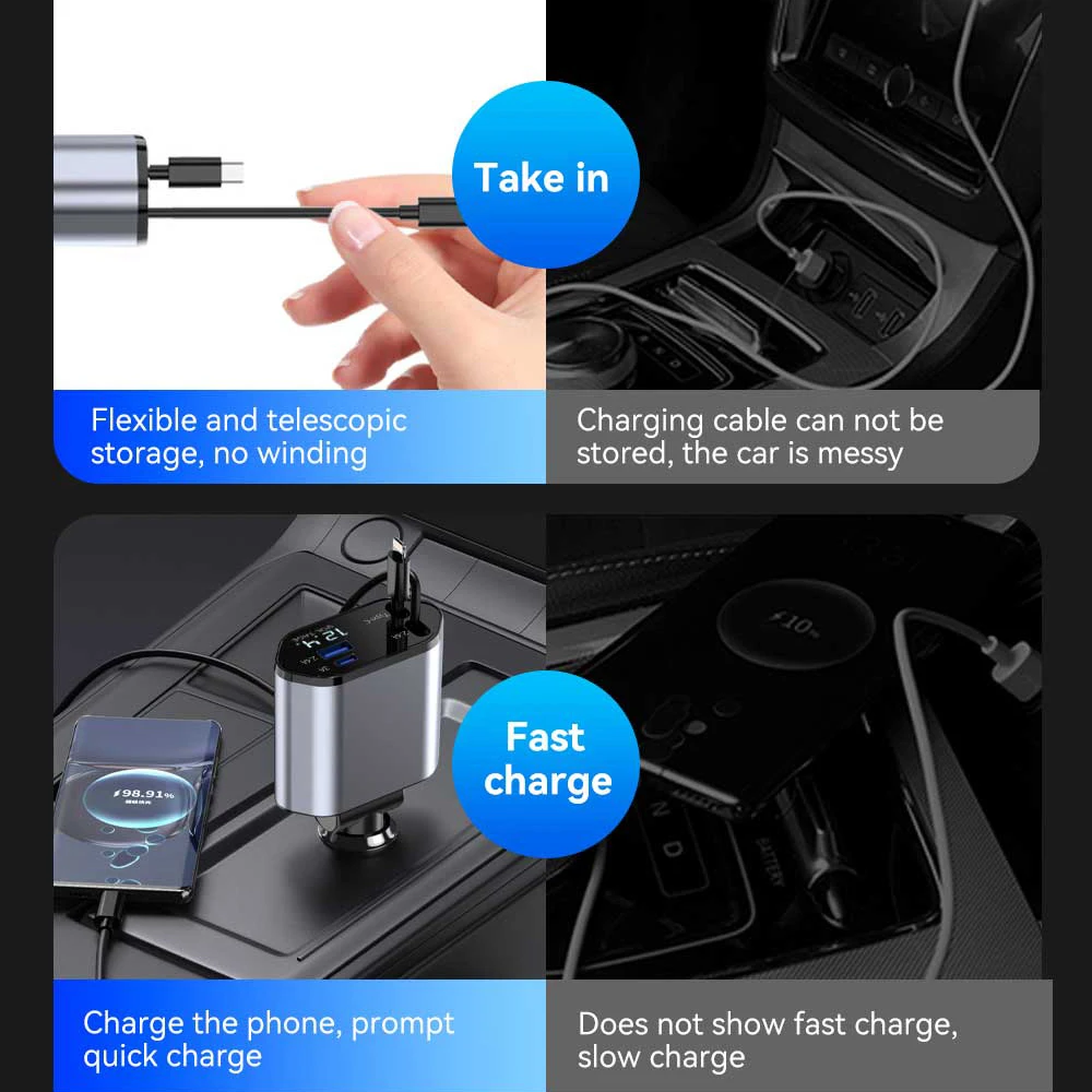 120W 4in1 Retractable Car Fast Charger 5 | PricZone 120W 4 in 1 Retractable Car Fast Charger 5 | PricZone