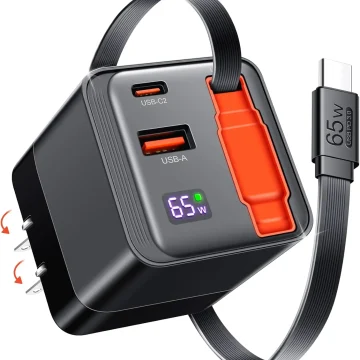 65W Dual Port Retractable USB-C Charger 1