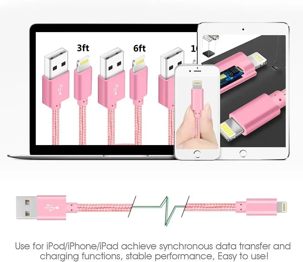4-Pack MFi iPhone Charging Cables 3ft-10ft 12