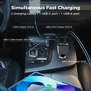 120W 4-in-1 Retractable USB-C Car Charger 2