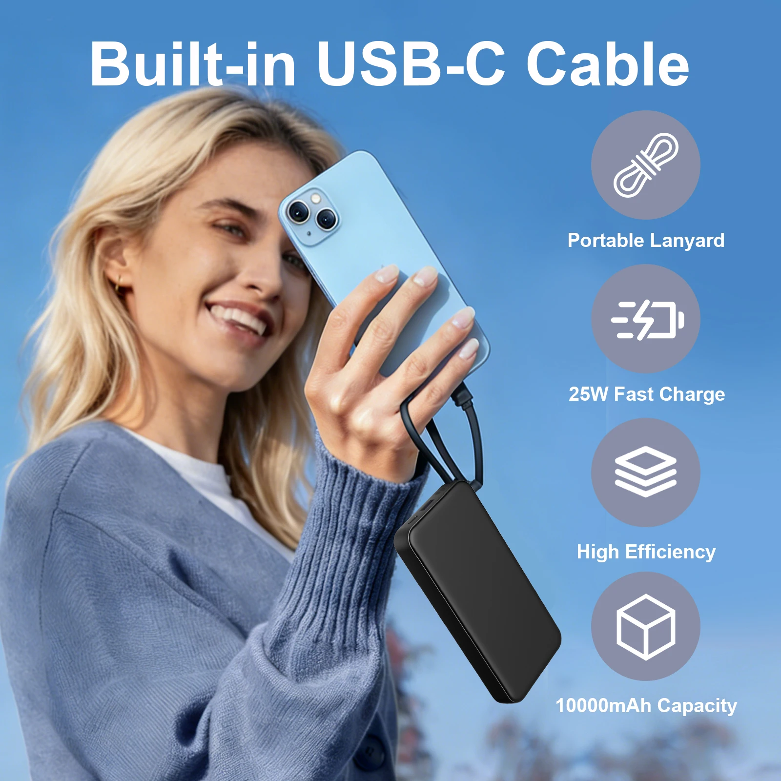 25W 10000mAh Power Bank with BuiltIn Cable 4 | PricZone 25W 10000mAh Power Bank with Built In Cable 4 | PricZone