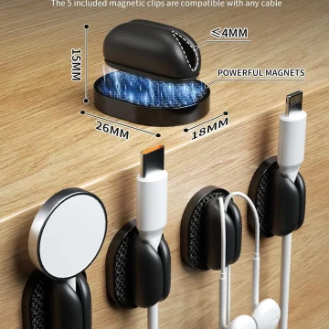 6-Pack Cord Organizers with Strong Adhesive & Magnetic Holders for Cable Management at Home, Office, Car, Desk 2