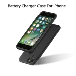 Black iPhone with a built in battery charger case angled to show the back housing captioned Battery Charger Case For iPhone at top | PricZone