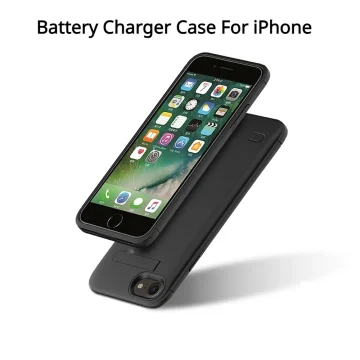 Black iPhone with a built in battery charger case angled to show the back housing captioned Battery Charger Case For iPhone at top | PricZone
