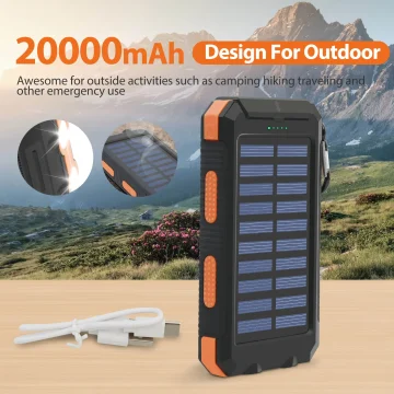 20000mAh Solar Power Bank Portable Solar Charger Waterproof Dual 5V USB Ports 2 LED Light Flashlight For Cell IPhone Outdoor 2