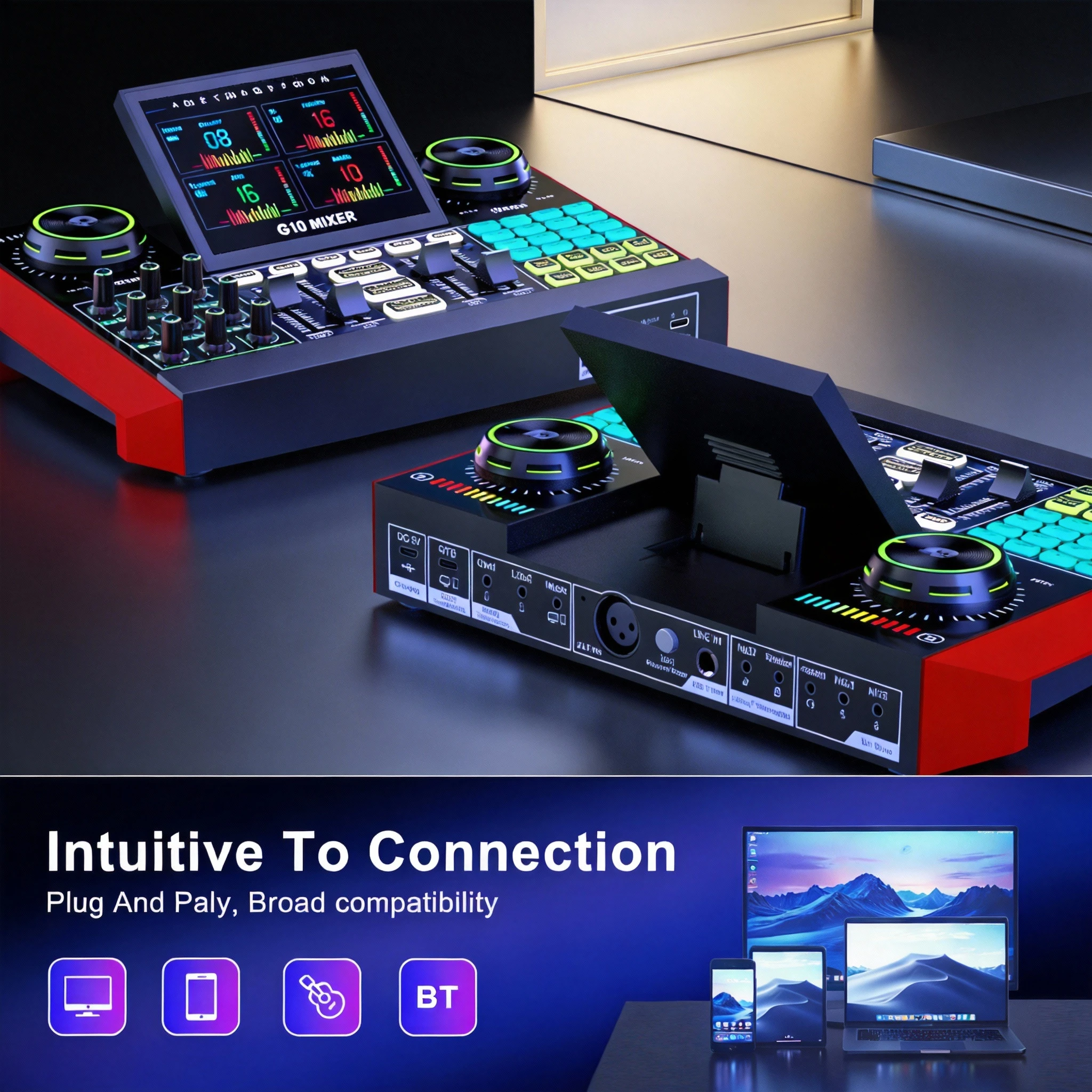 Studio Audio Mixer Sound Card with Microphone Kit 12 8