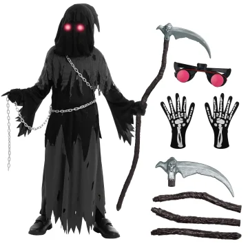 Joyfy Child Glowing Eyes Grim Reaper Costume Phantom 1