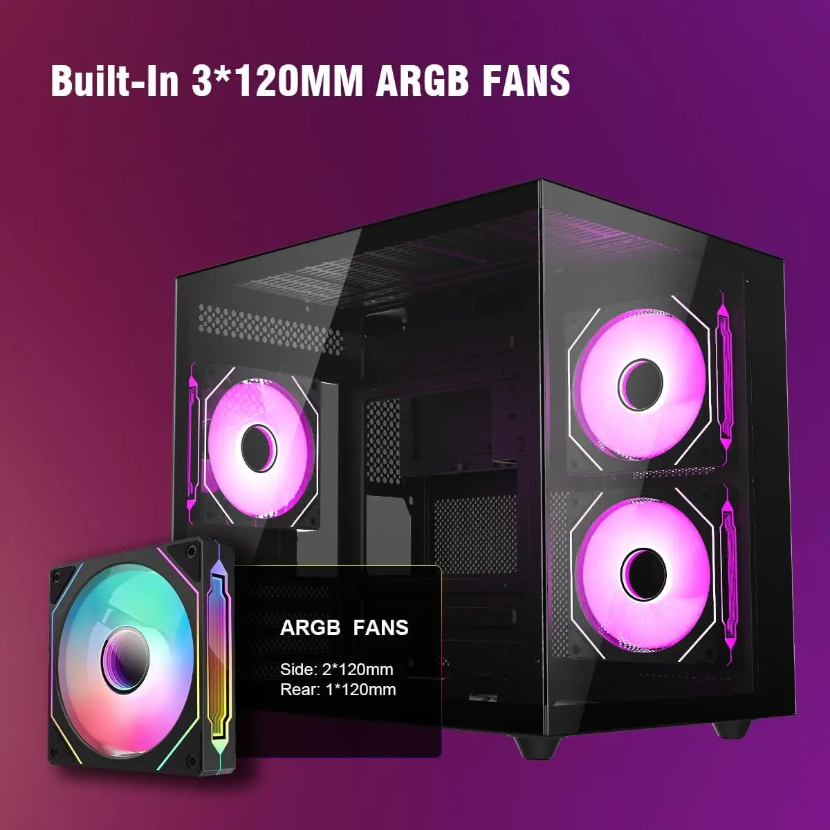 MAtx MiniTower PC Case with 3 Prism Argb Fans Tempered 6 | PricZone M Atx Mini Tower PC Case with 3 Prism Argb Fans Tempered 6 | PricZone