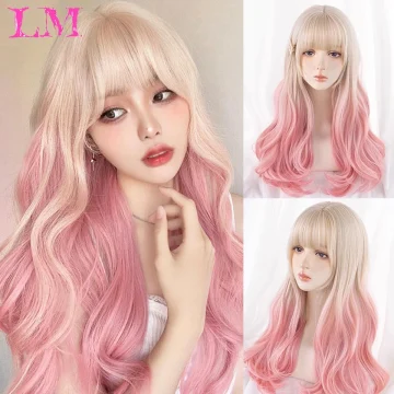 Lm Long Body Wave Ombre Golden Pink Cosplay Wigs Heat 1 | PricZone
