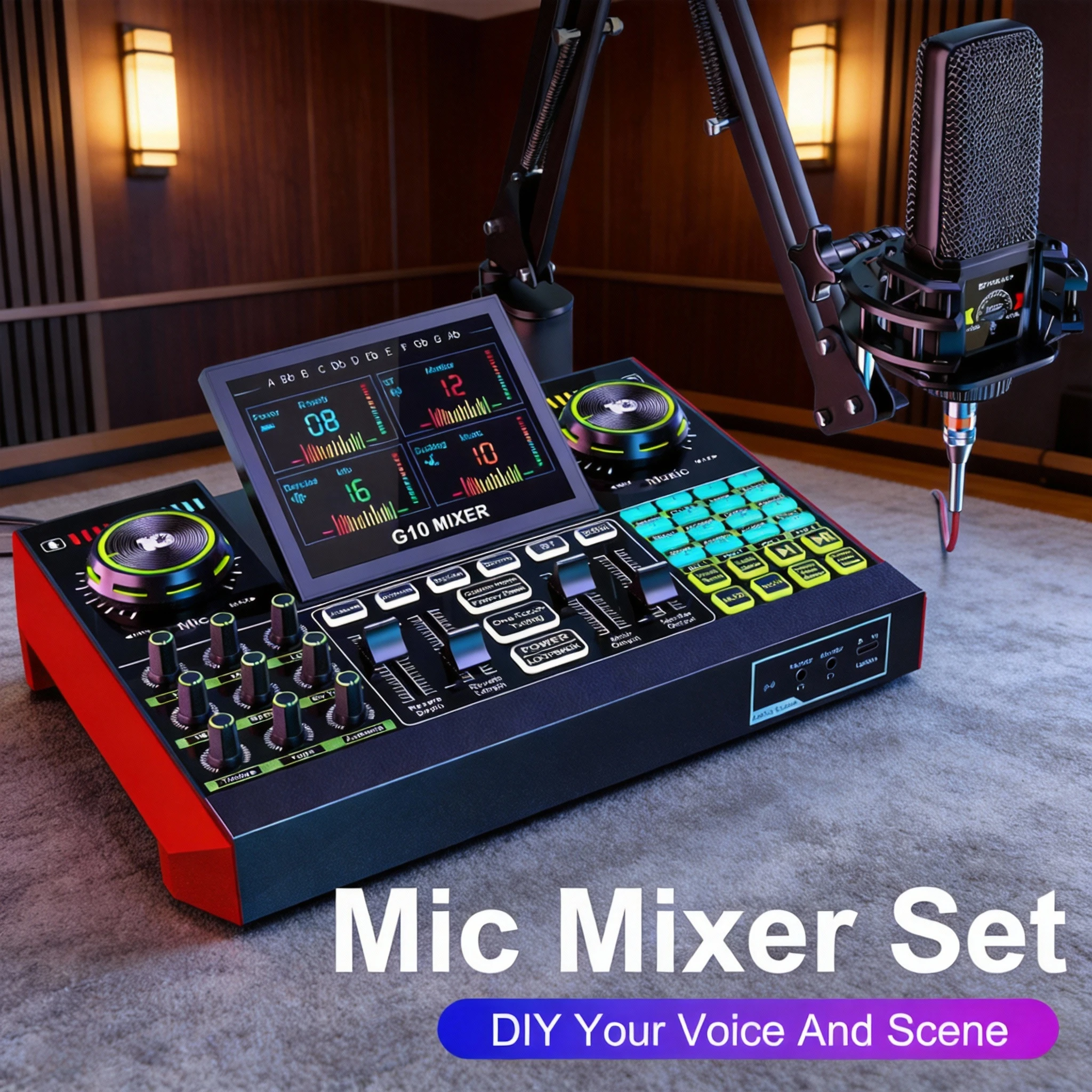 Studio Audio Mixer Sound Card with Microphone Kit 12 4 | PricZone Studio Audio Mixer Sound Card with Microphone Kit 12 4 | PricZone