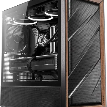 Mid Tower E Atx PC Case with 5 Pwm Fans Walnut Wood Front 1 | PricZone