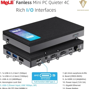 Mele Quiet4C Fanless PC N150 32Gb 1Tb Micro Desktop 1