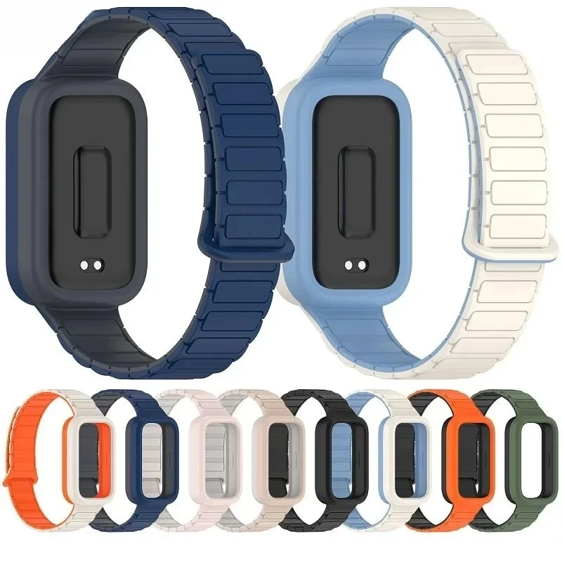 Magnetic Watch Straps for Xiaomi Smart Mi Band 9 Active 1 | PricZone Assorted color silicone bands for a fitness tracker including navy blue light blue white orange gray black and green | PricZone