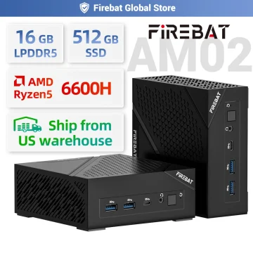 FIREBAT AM02 Mini PC Ryzen 5 6600H 16GB 512GB 1