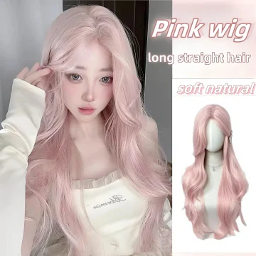 Pink Wig for Women Long Wavy Cosplay Wigs Natural Soft 1