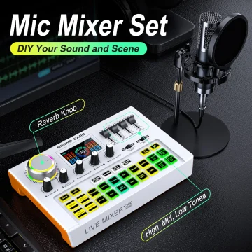 Live Sound Card Audio Mixer Podcast Equipment Bundle 2