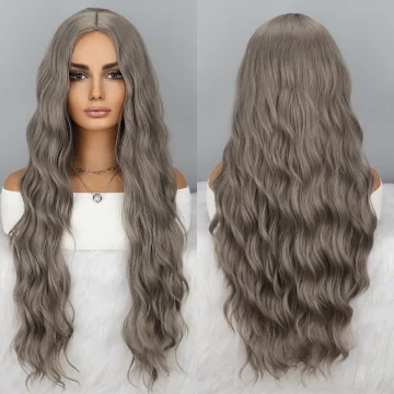 Long Wavy Middle Part with No Bangs Synthetic Fiber Curly 2
