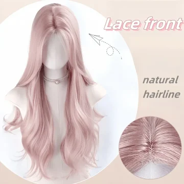 Pink Wig for Women Long Wavy Cosplay Wigs Natural Soft 2