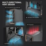 Mid Tower E Atx PC Case with 5 Pwm Fans Walnut Wood Front 4 | PricZone